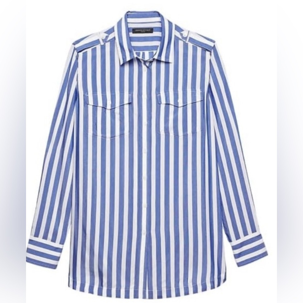 Banana Republic Parker Striped Blue White Rayon Button-Up Shirt Size S